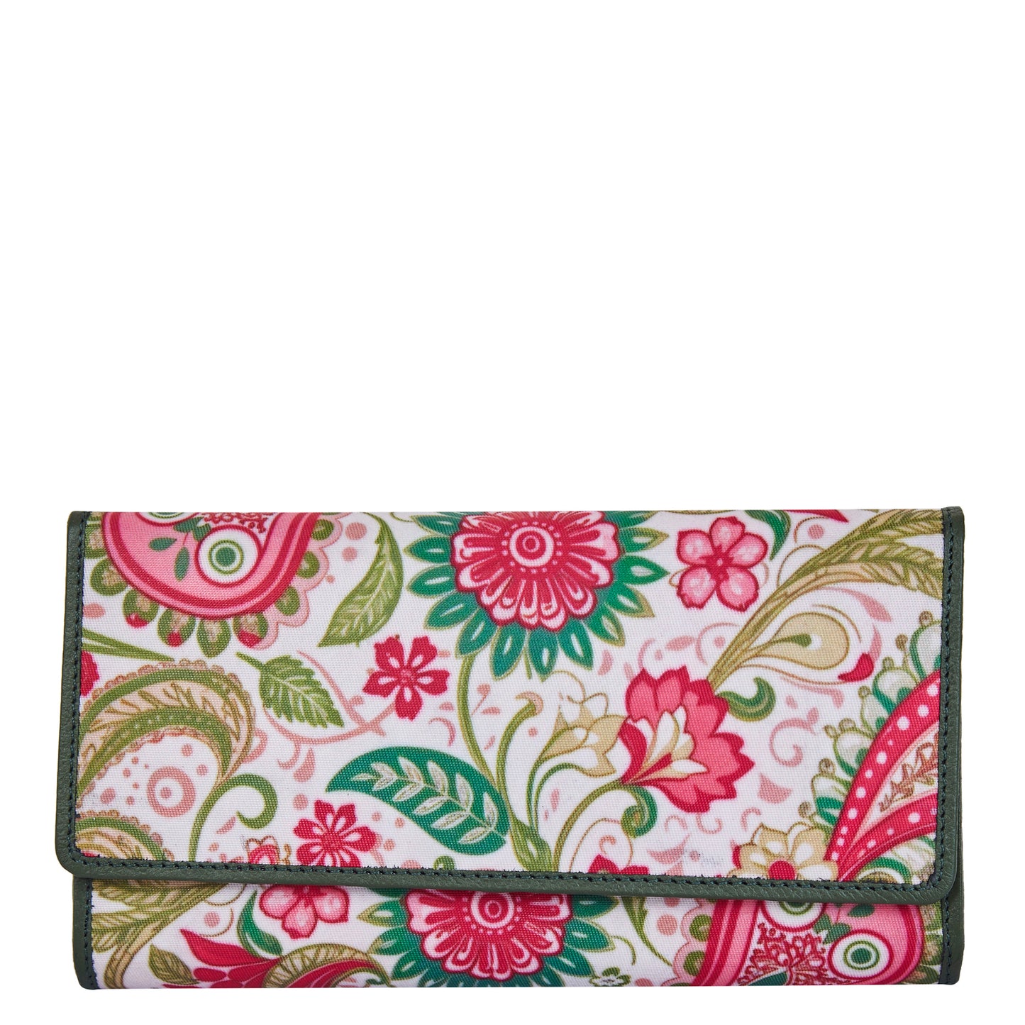 Elegant Paisley Print Tri-Fold Wallet with Leather Detailing for Sophisticated Organization