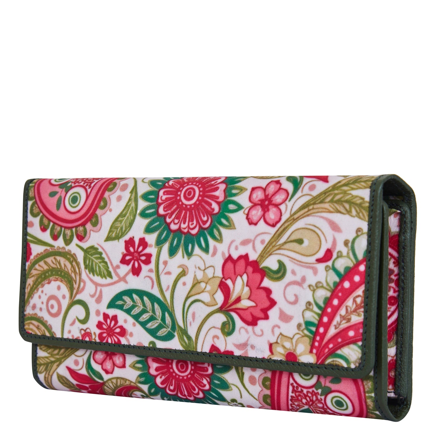 Elegant Paisley Print Tri-Fold Wallet with Leather Detailing for Sophisticated Organization