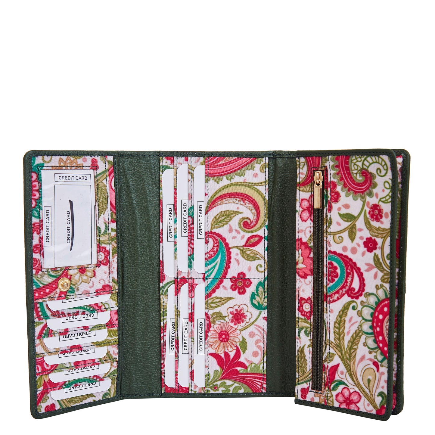 Elegant Paisley Print Tri-Fold Wallet with Leather Detailing for Sophisticated Organization