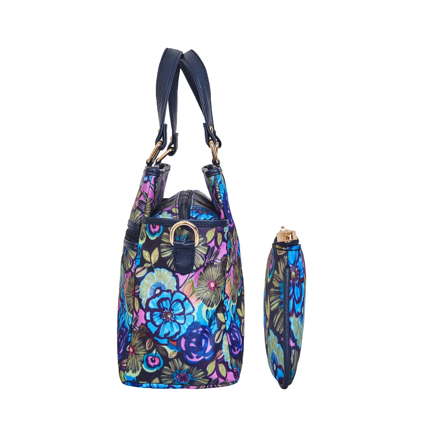 Leather Satchel Bag & Coin Pouch Combo for Women Botanical Print