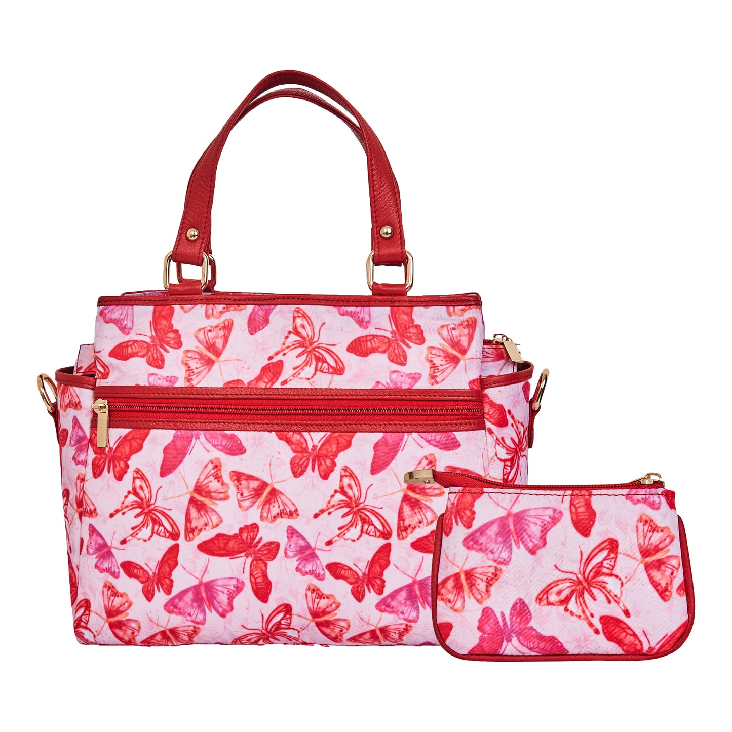 Leather trim Satchel bag & Coin Pouch Combo For Ladies with Butterfly Wing Design