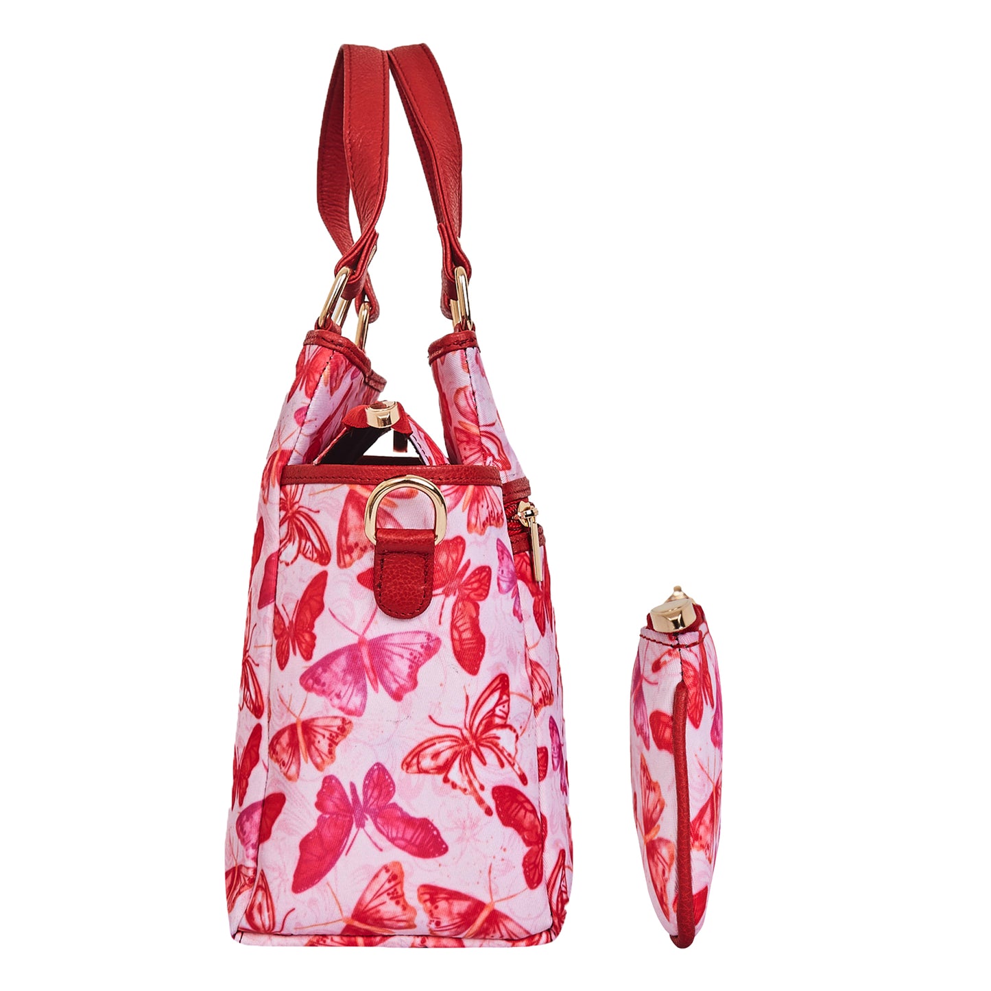 Leather trim Satchel bag & Coin Pouch Combo For Ladies with Butterfly Wing Design