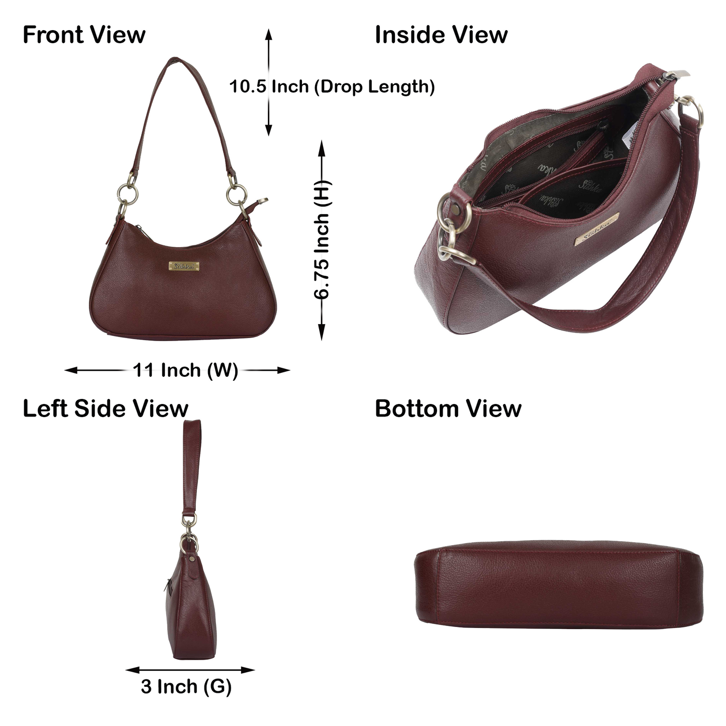 Shoulder Bag in Cherry Red – Purse for Women by Sishka, Hobo Handbag, Soft Genuine Leather Half Moon Tote with Top Zipper Closure, Perfect for Daily Use, Travel & Casual Outings.