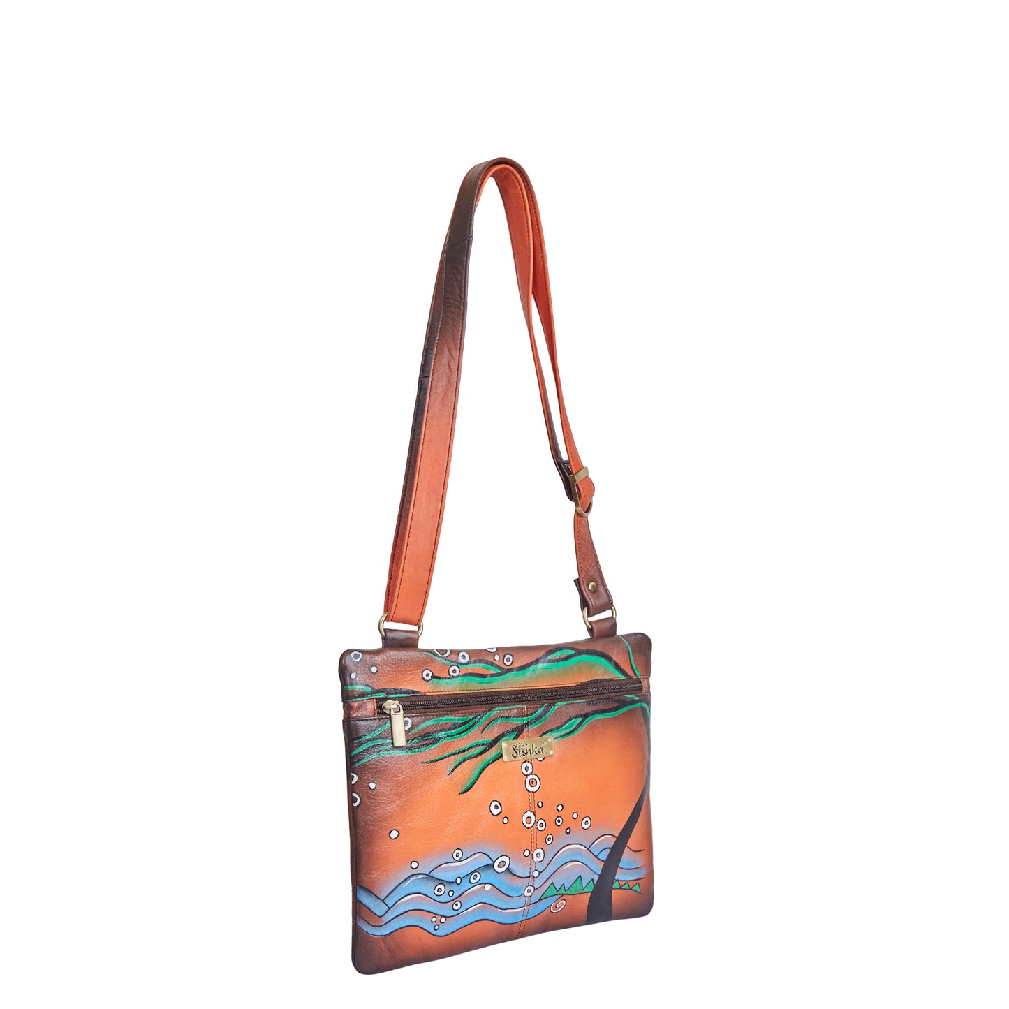 Marine Beauty Hand-Painted Leather Slim Cross body Bag