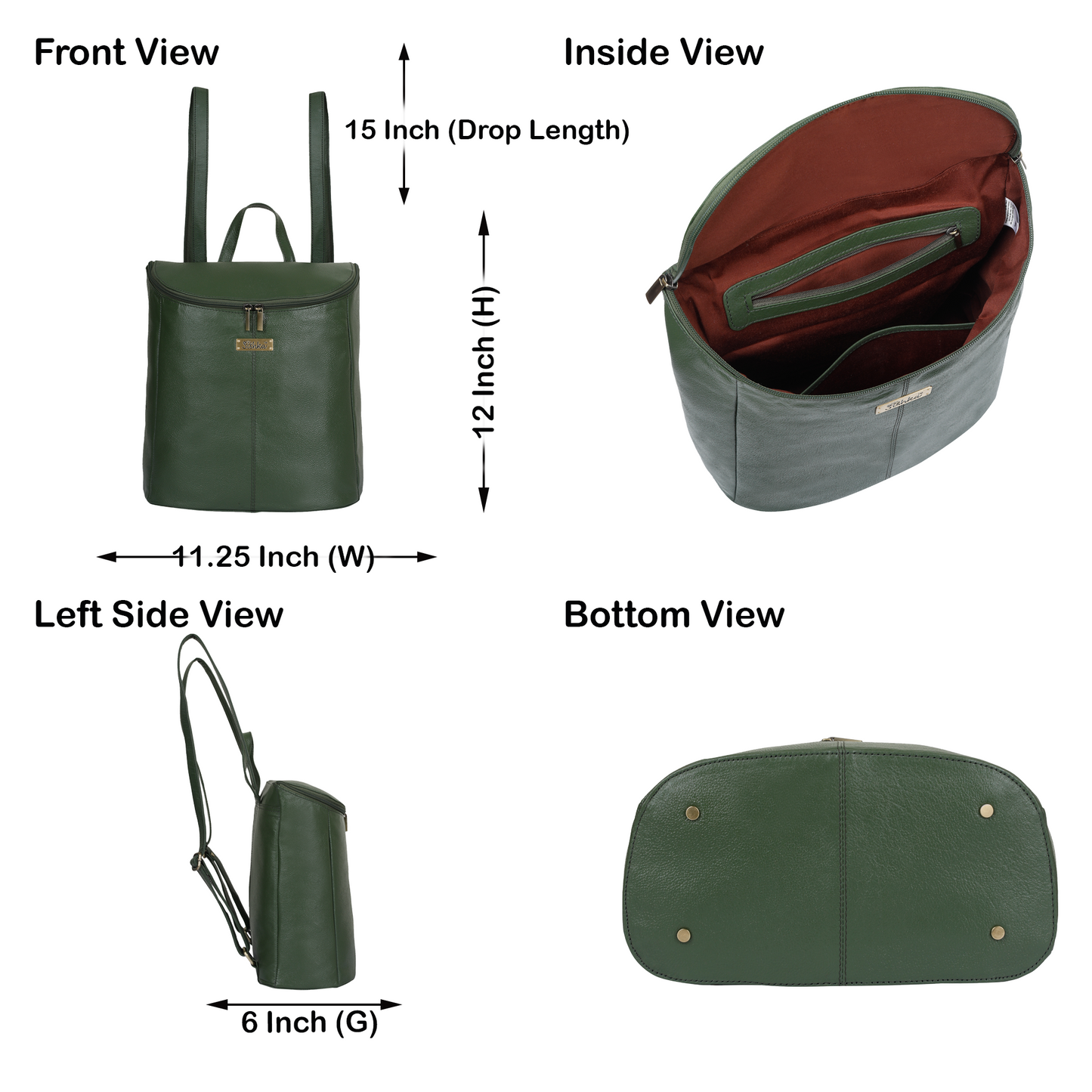 Sishka | Olive Leather Backpack for Women – Easy Open Zipper, Genuine Leather, Spacious Compartment, Trendy Travel Backpack Purse for Ladies, Teen Girls – Stylish Shoulder Daypack for Work, College, Travel