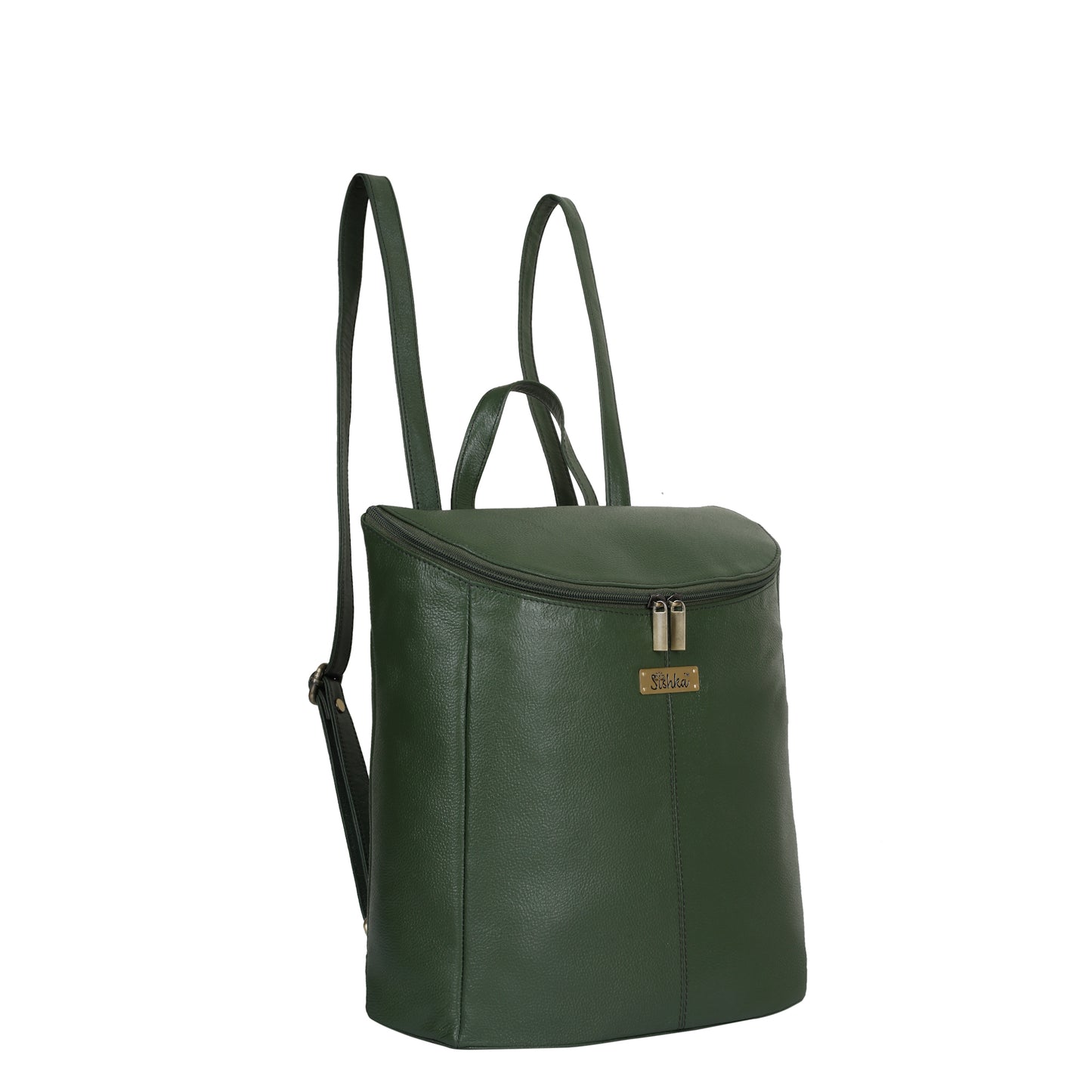 Sishka | Olive Leather Backpack for Women – Easy Open Zipper, Genuine Leather, Spacious Compartment, Trendy Travel Backpack Purse for Ladies, Teen Girls – Stylish Shoulder Daypack for Work, College, Travel