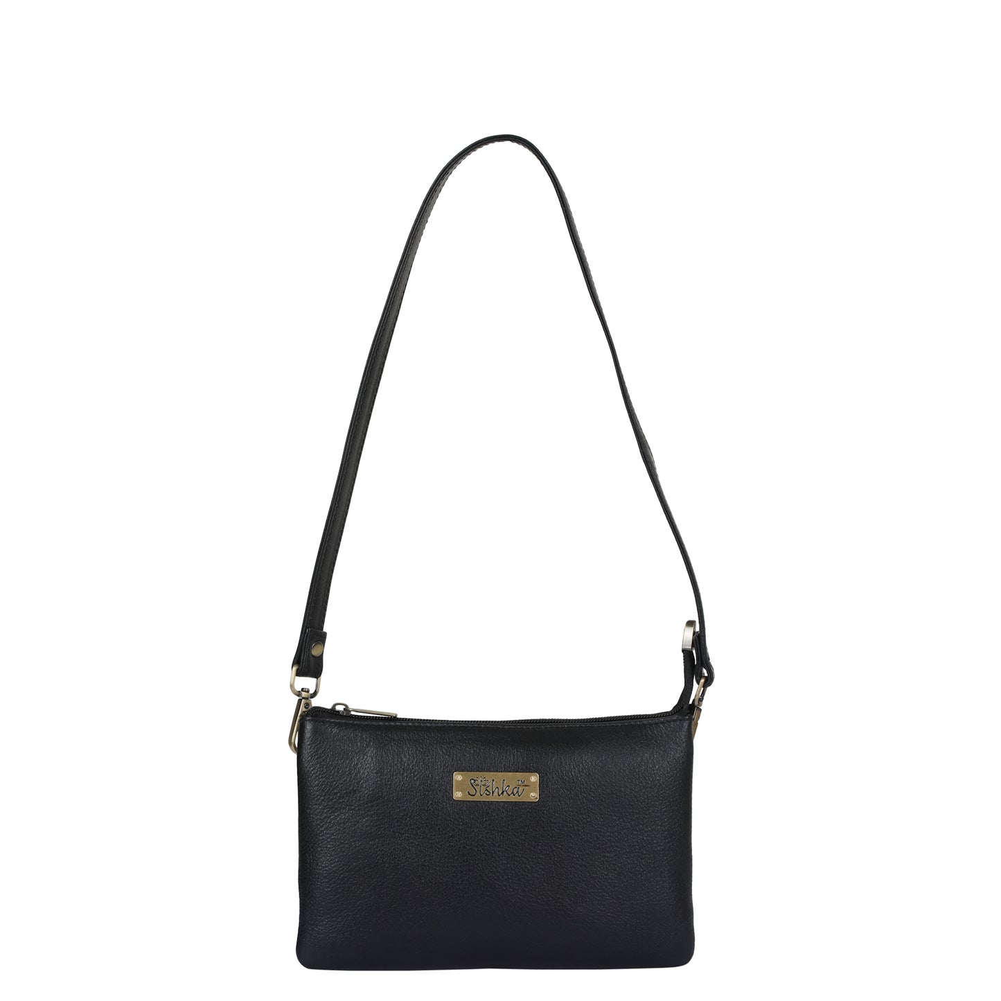 Sishka Black Genuine Leather Crossbody Organizer Bag for Women – Sleek Crossover Purse, Stylish Shoulder Handbag for Daily Use, Casual Trips, Outings & Parties (H 5.25" x W 8.37" x D 0.75").