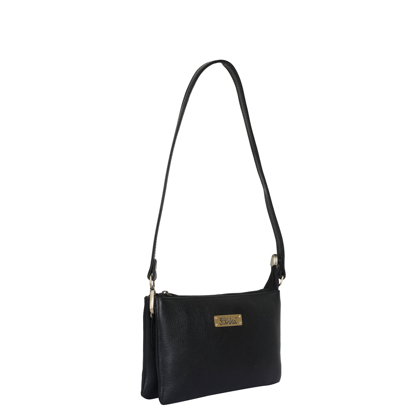 Sishka Black Genuine Leather Crossbody Organizer Bag for Women – Sleek Crossover Purse, Stylish Shoulder Handbag for Daily Use, Casual Trips, Outings & Parties (H 5.25" x W 8.37" x D 0.75").