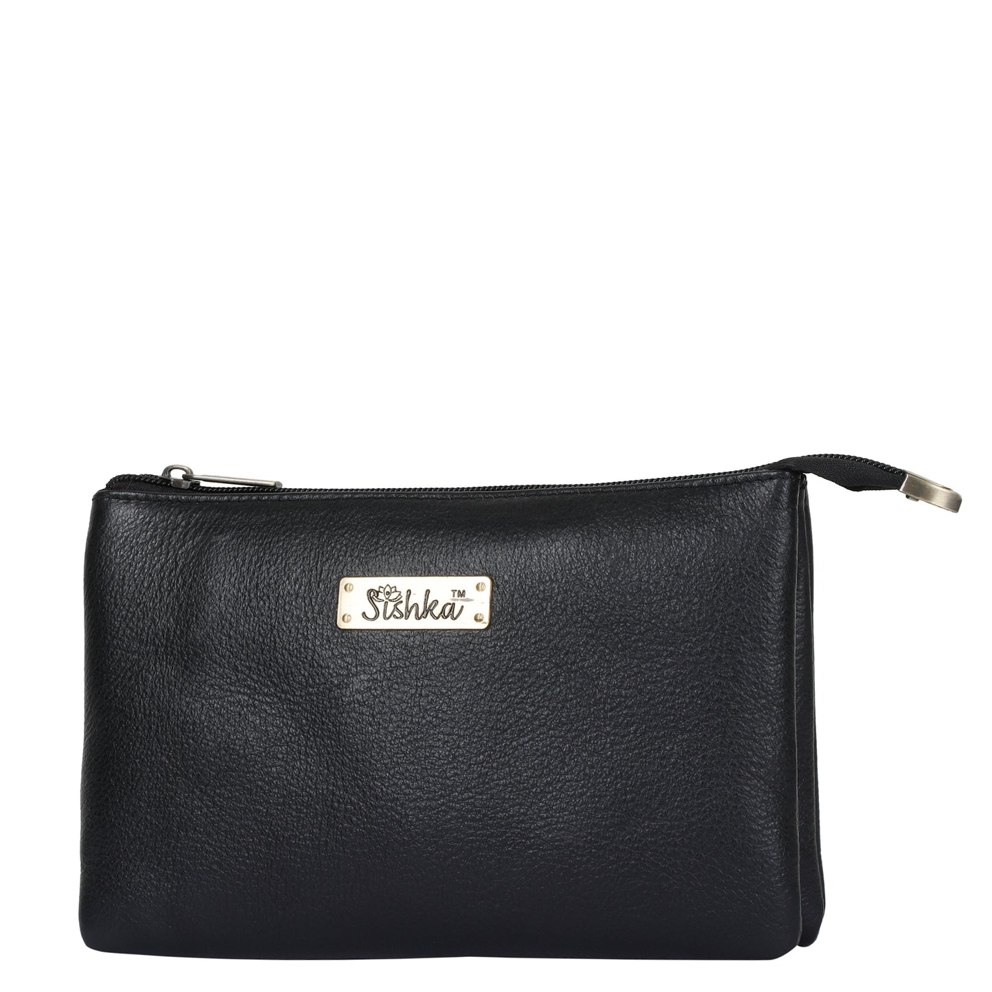 Sishka Black Genuine Leather Crossbody Organizer Bag for Women – Sleek Crossover Purse, Stylish Shoulder Handbag for Daily Use, Casual Trips, Outings & Parties (H 5.25" x W 8.37" x D 0.75").