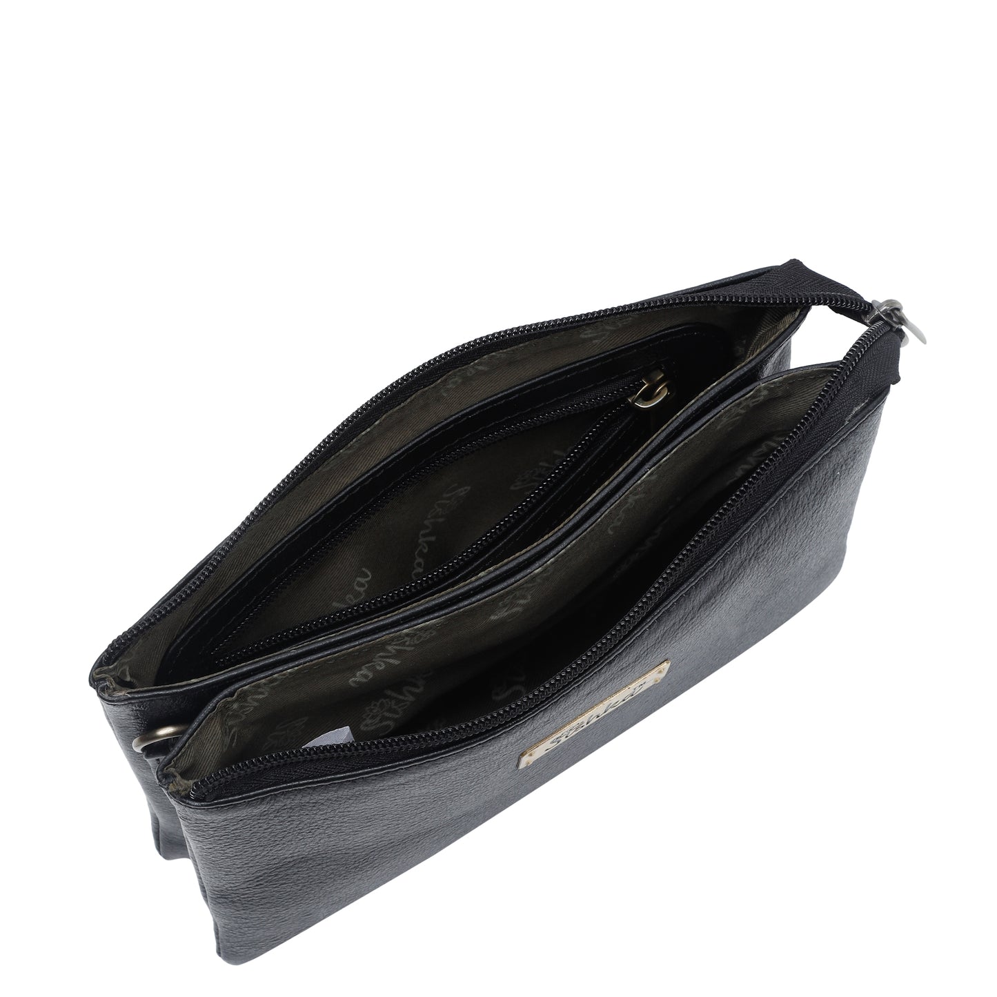 Sishka Black Genuine Leather Crossbody Organizer Bag for Women – Sleek Crossover Purse, Stylish Shoulder Handbag for Daily Use, Casual Trips, Outings & Parties (H 5.25" x W 8.37" x D 0.75").