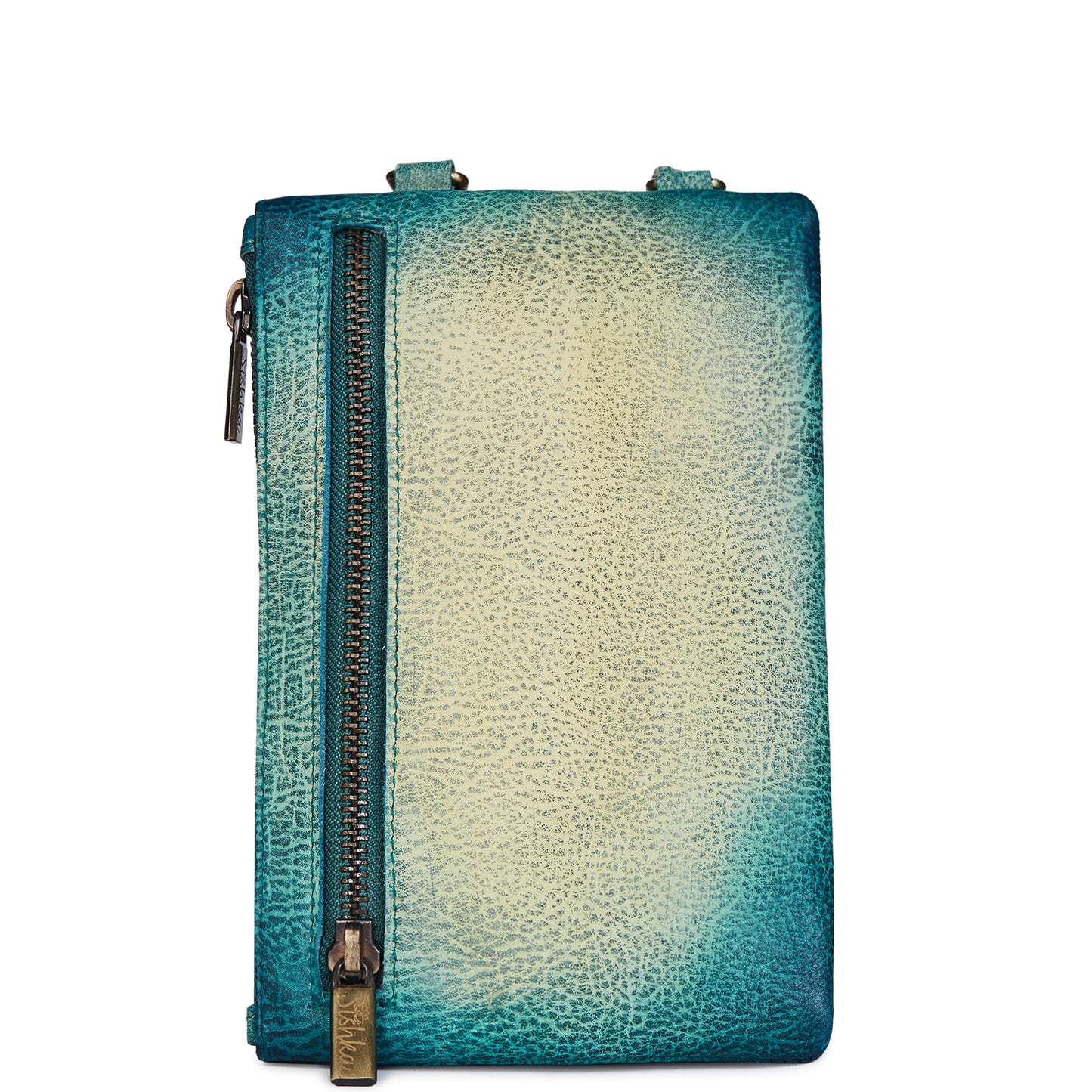 Women's Hand-Painted Floral Phone Wallet with Blue Strap