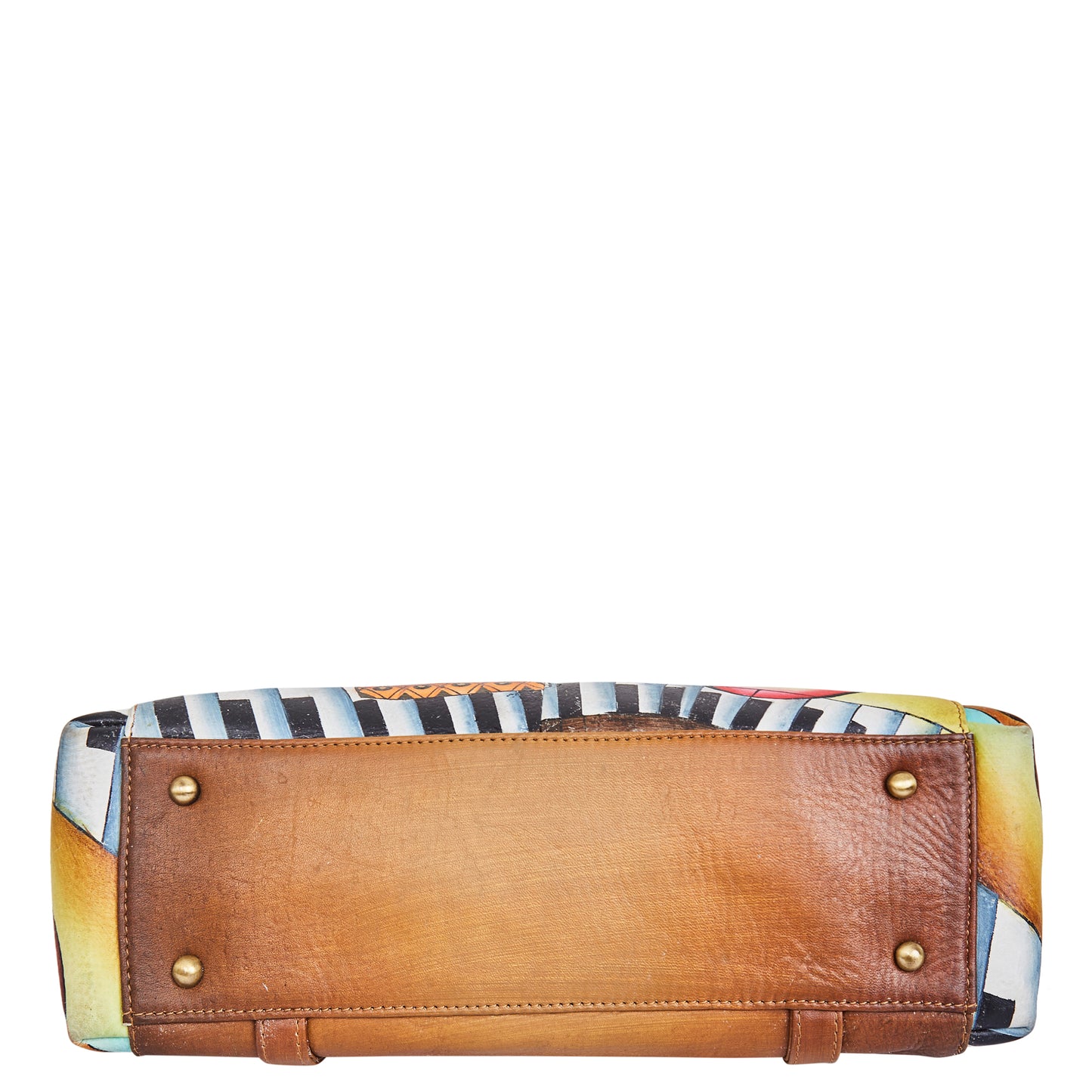 Sishka Hand-Painted Women's Leather Satchel – Brown Shoulder Purse with Music Art & Adjustable Strap for Everyday Use.