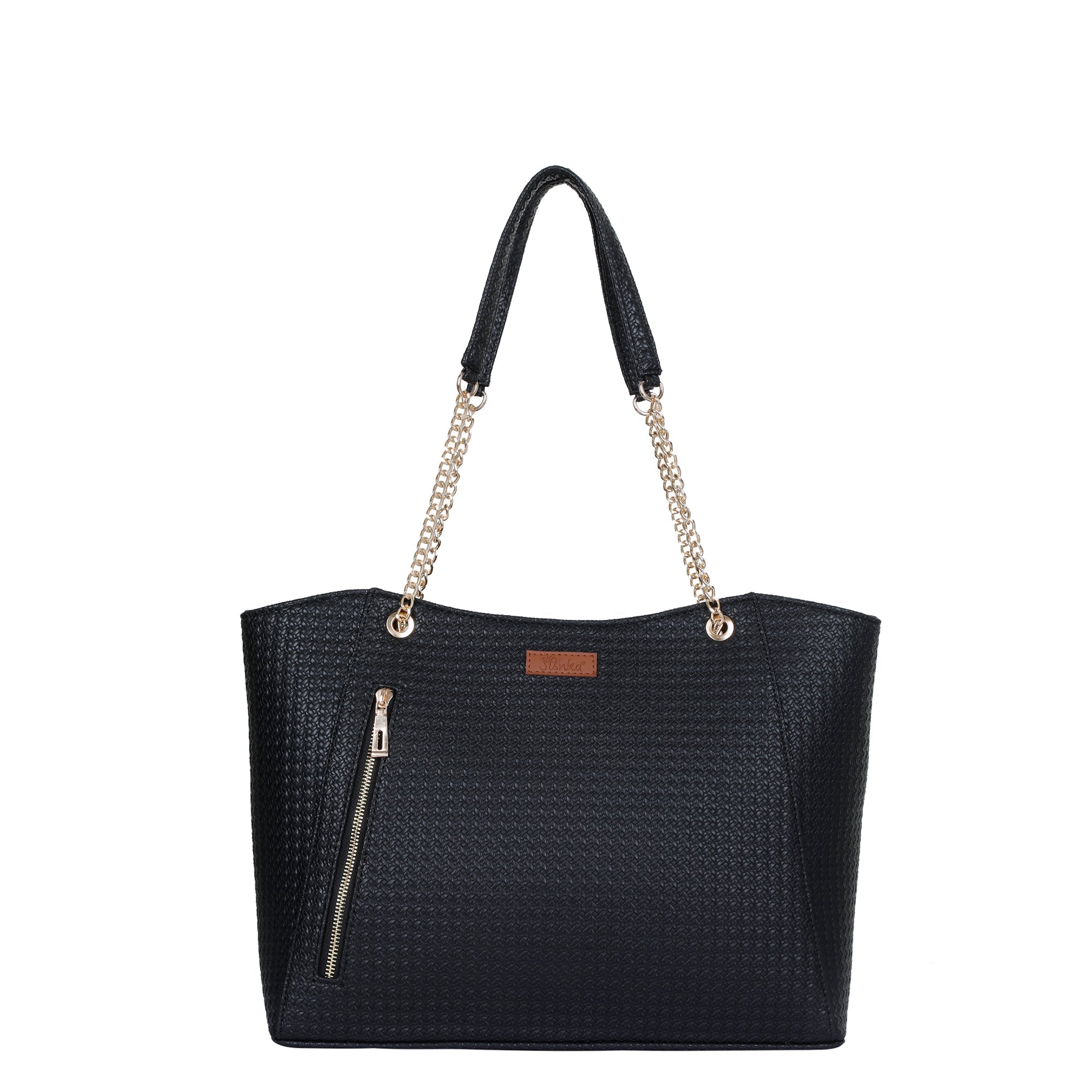 Sishka Black Satchel Bag for Women – Vegan Leather Tote, Shoulder Purse with Top Handles