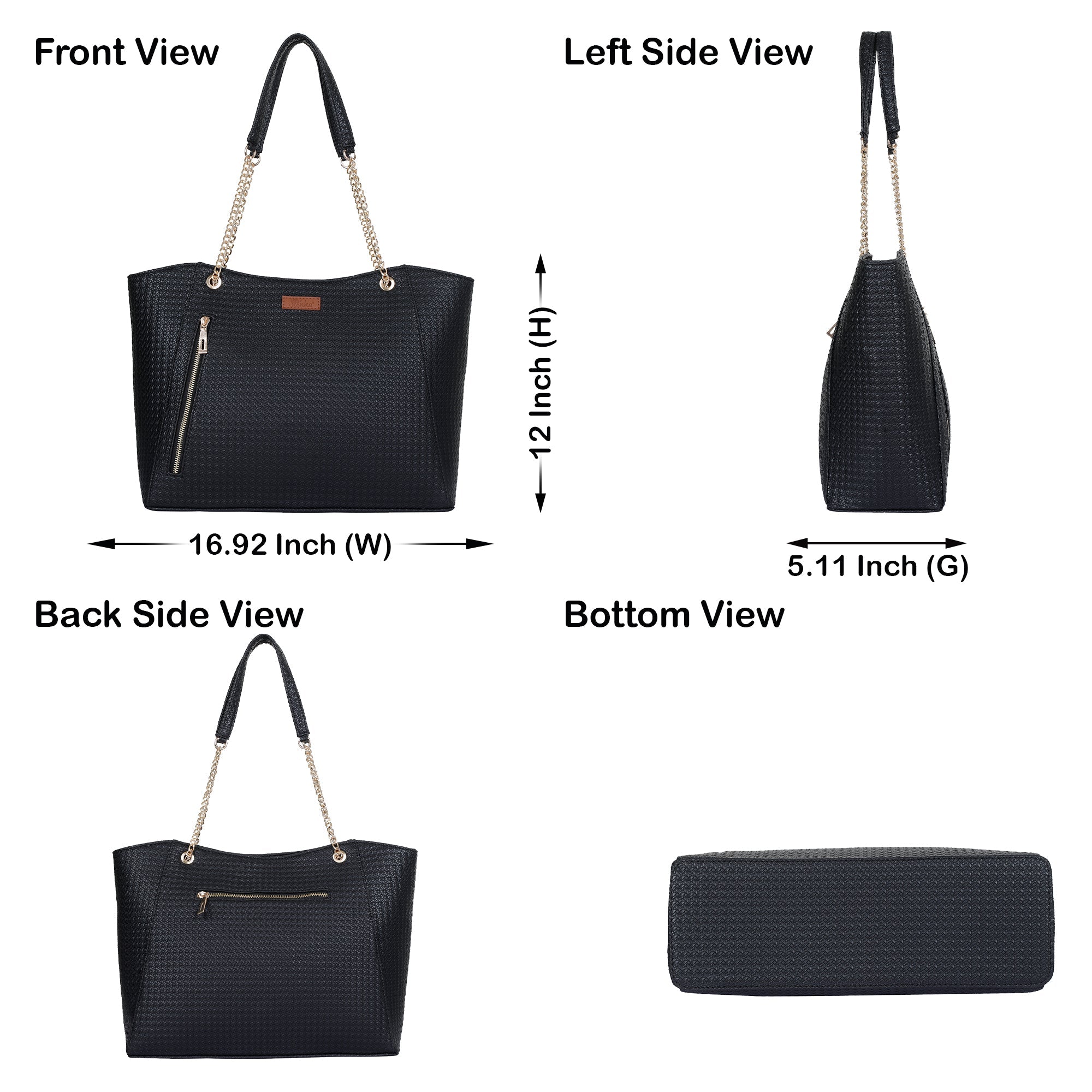Sishka Black Satchel Bag for Women – Vegan Leather Tote, Shoulder Purse with Top Handles