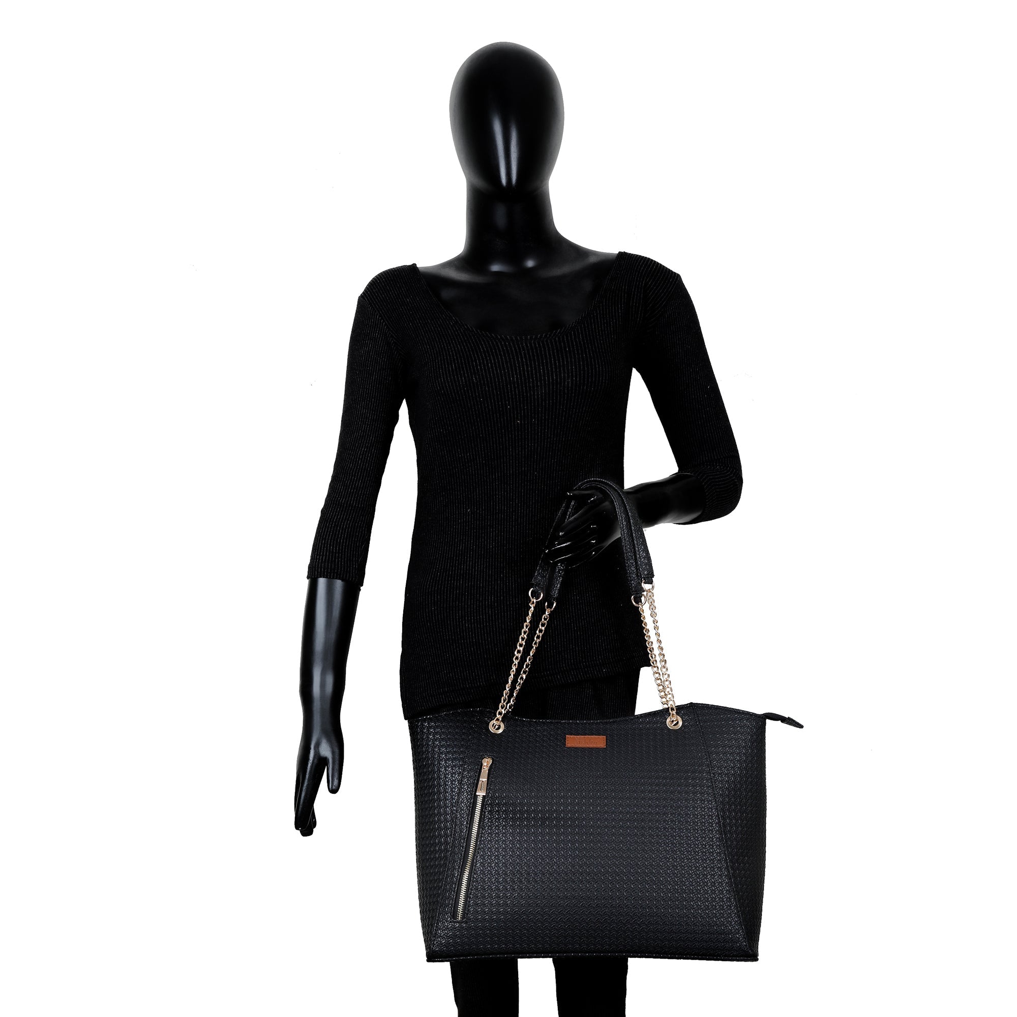 Sishka Black Satchel Bag for Women – Vegan Leather Tote, Shoulder Purse with Top Handles