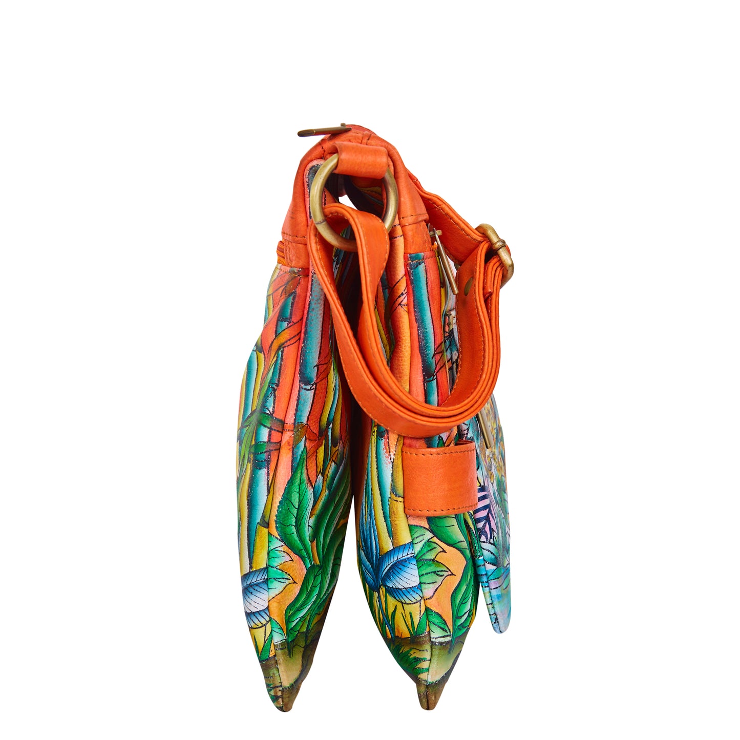 Bamboo & Cheetah Hand-Painted Leather Crossbody Bag - Orange