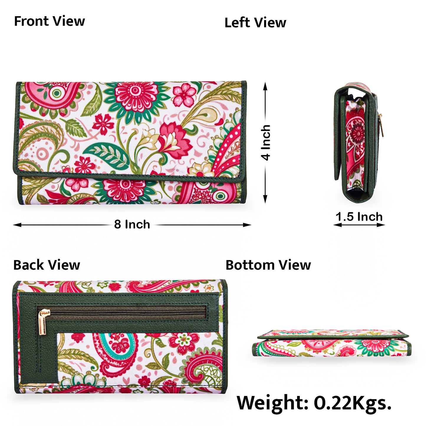 Elegant Paisley Print Tri-Fold Wallet with Leather Detailing for Sophisticated Organization