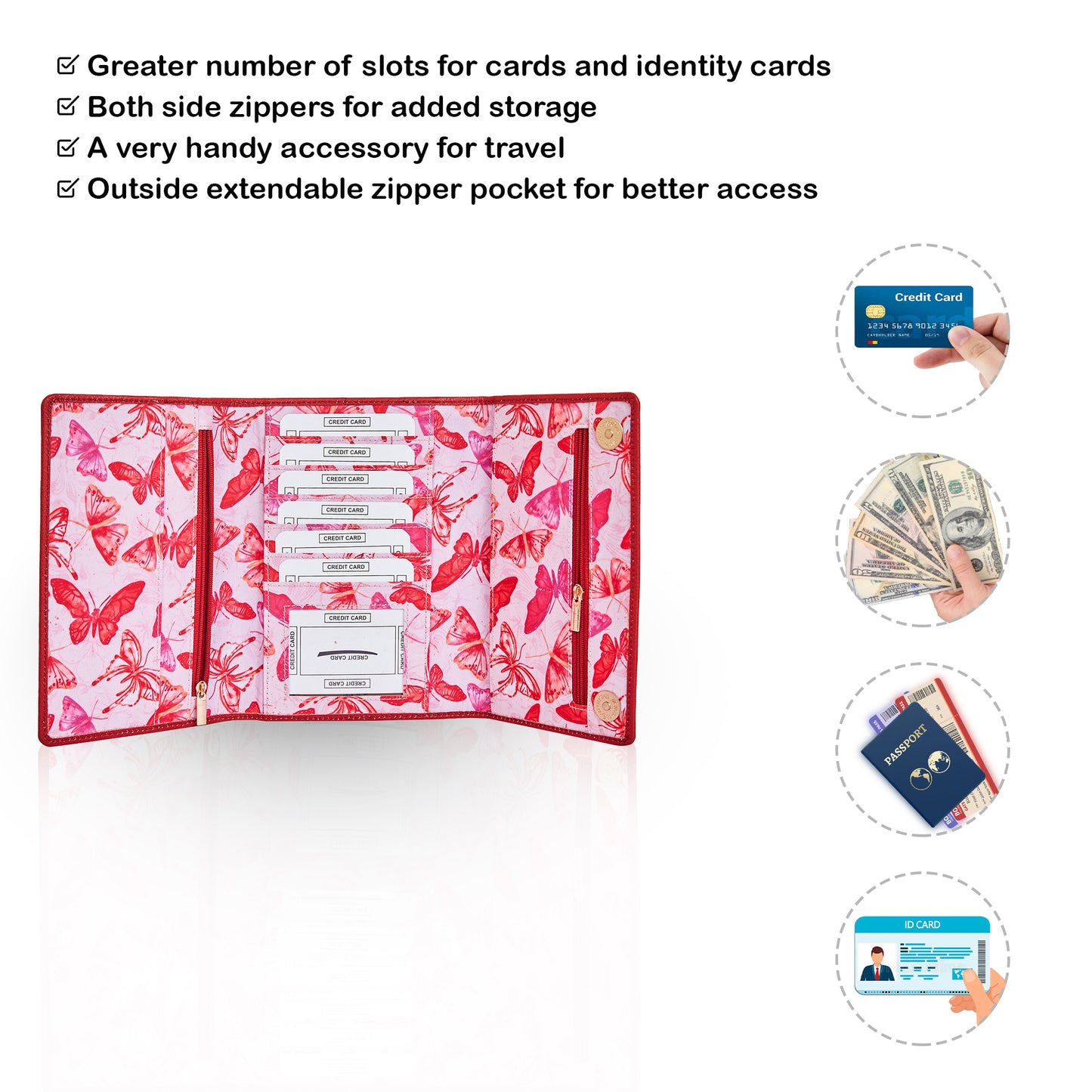 Women’s Travel Organizer – Vibrant Butterfly Print and Leather Trim