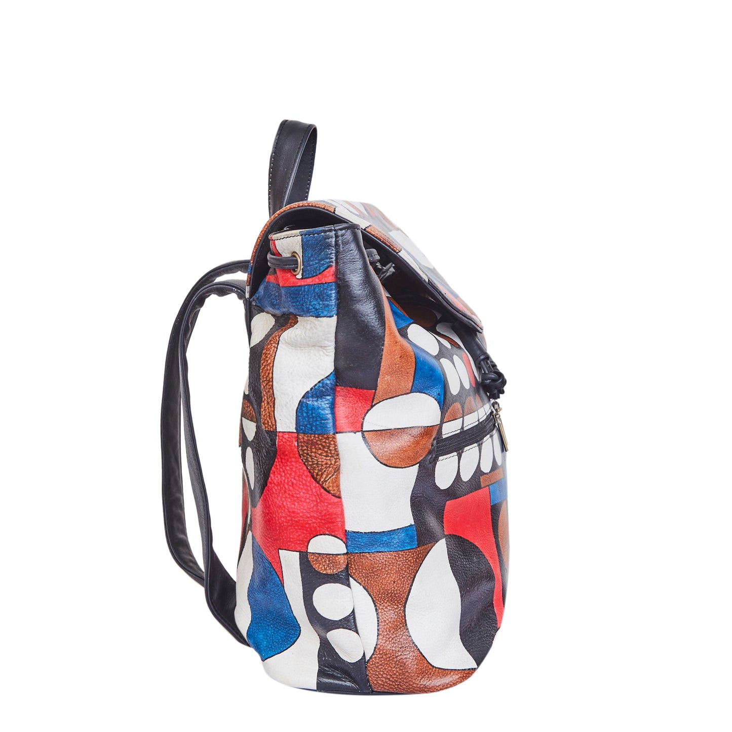 Vibrant Polka Dot Leather Backpack with Drawstring and Flap Closing