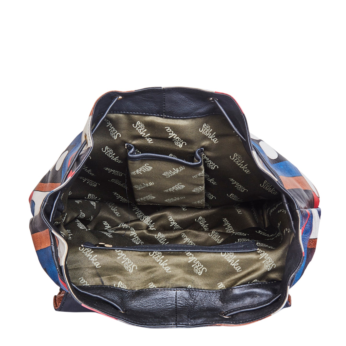 Vibrant Polka Dot Leather Backpack with Drawstring and Flap Closing