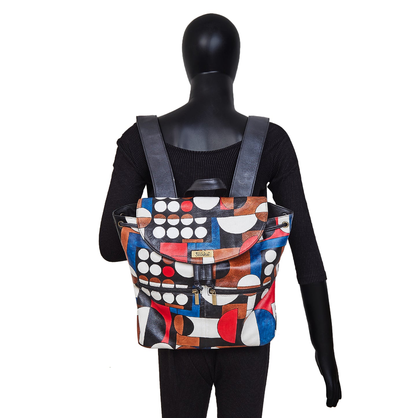Vibrant Polka Dot Leather Backpack with Drawstring and Flap Closing