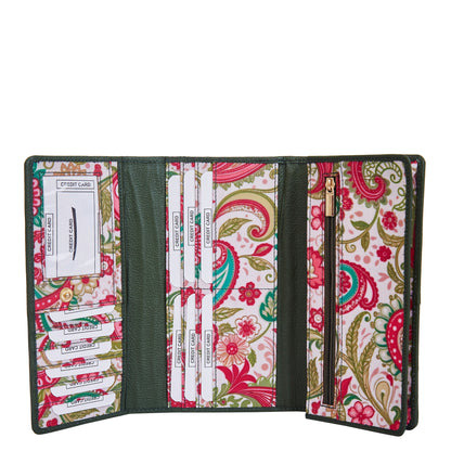 Elegant Paisley Print Tri-Fold Wallet with Leather Detailing for Sophisticated Organization