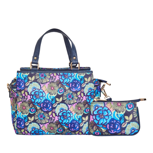 Leather Satchel Bag & Coin Pouch Combo for Women Botanical Print