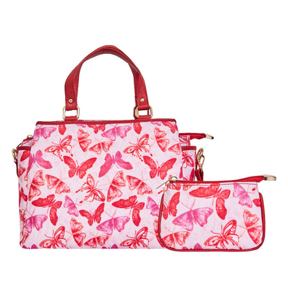 Leather trim Satchel bag & Coin Pouch Combo For Ladies with Butterfly Wing Design