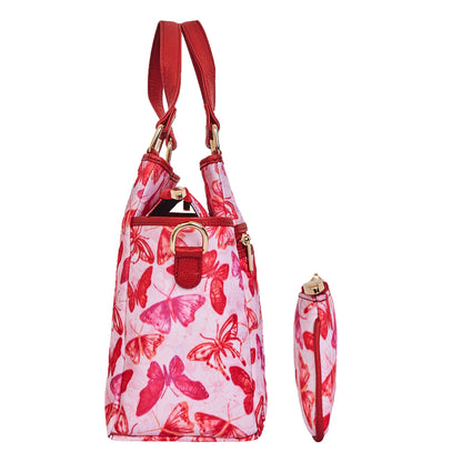 Leather trim Satchel bag & Coin Pouch Combo For Ladies with Butterfly Wing Design