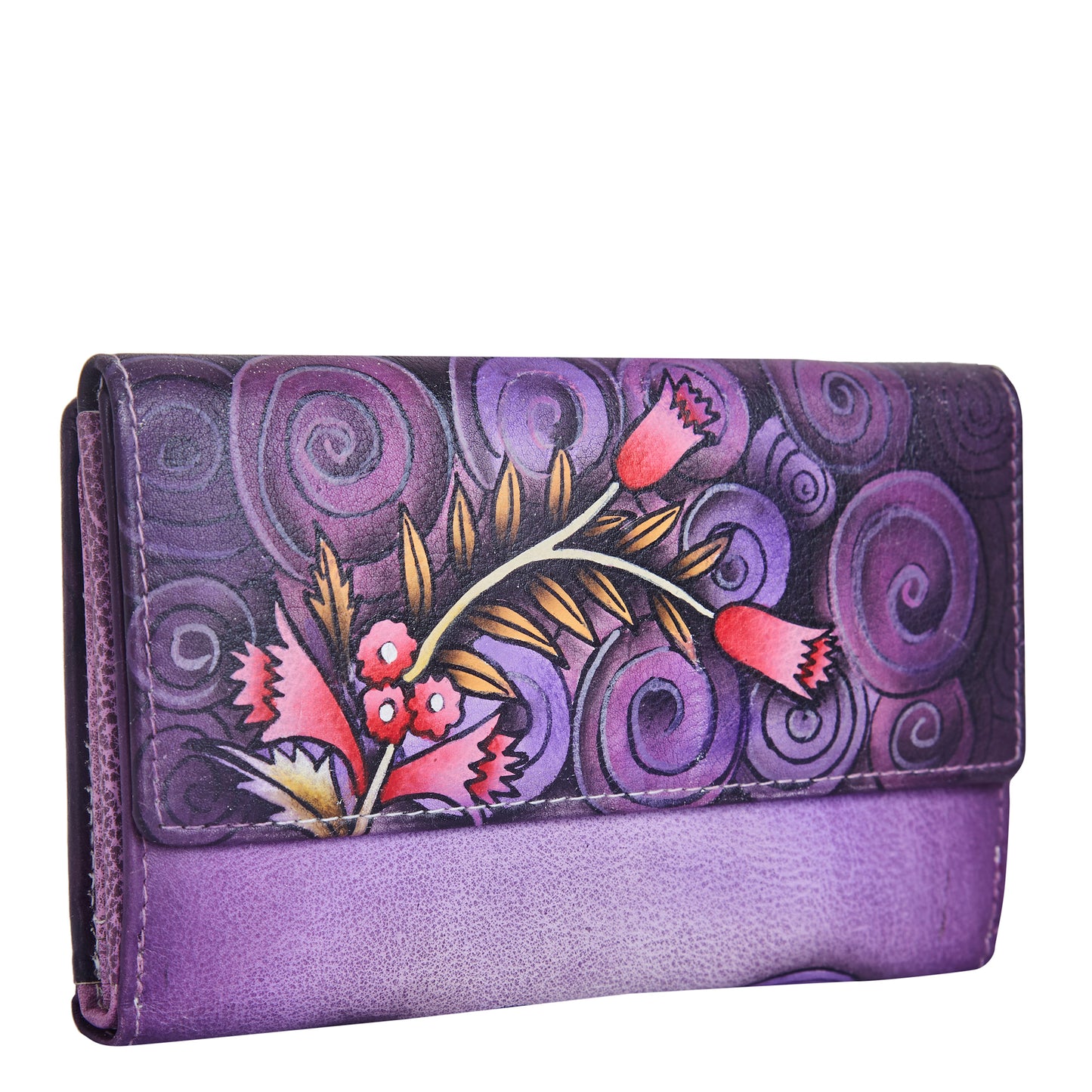 Bifold wallet made of real leather with a hand-painted swan design