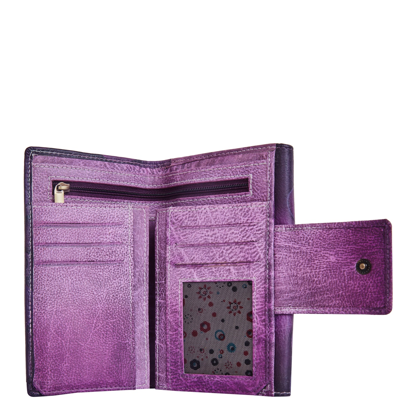 Bifold wallet made of real leather with a hand-painted swan design