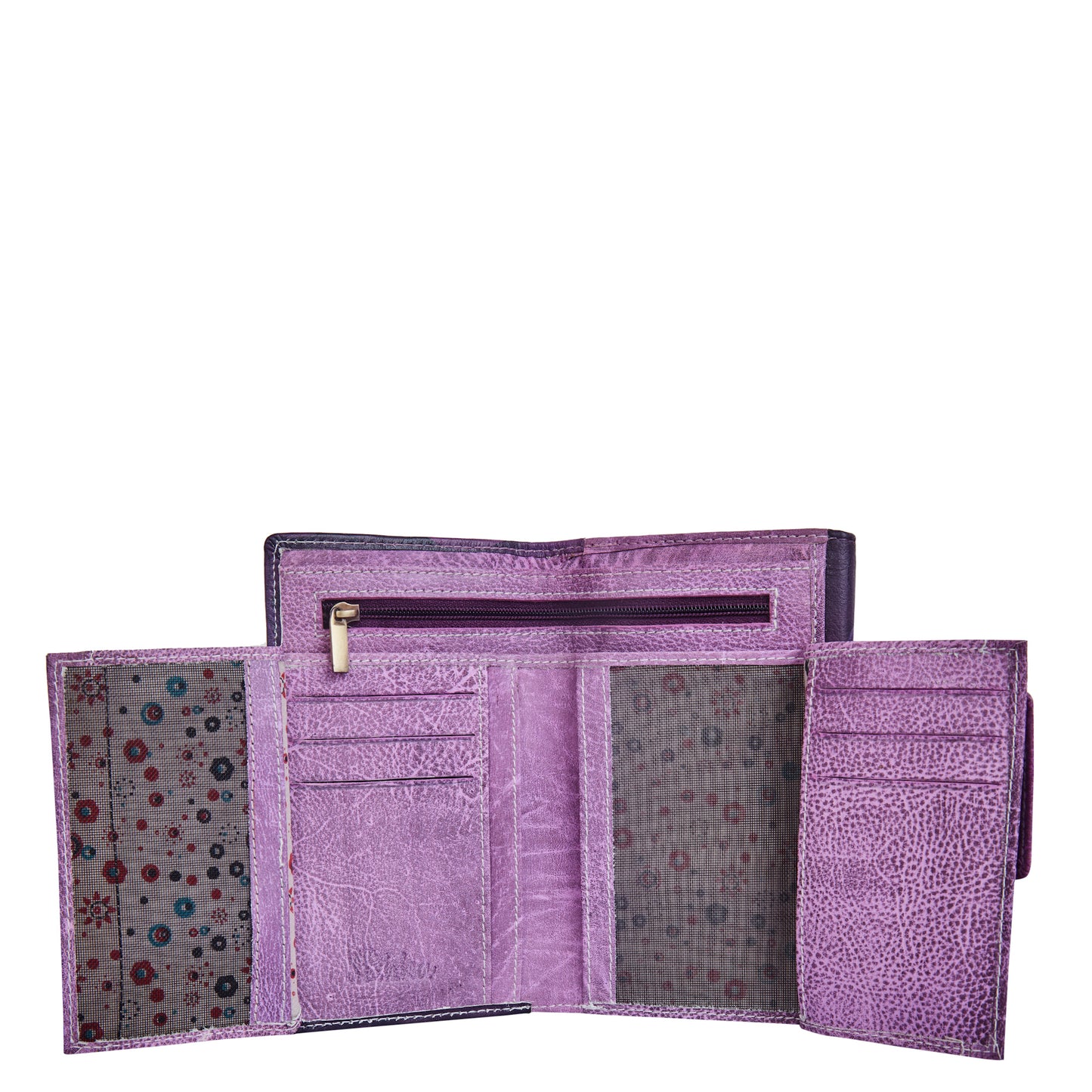 Bifold wallet made of real leather with a hand-painted swan design