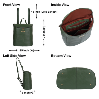 Sishka | Olive Leather Backpack for Women – Easy Open Zipper, Genuine Leather, Spacious Compartment, Trendy Travel Backpack Purse for Ladies, Teen Girls – Stylish Shoulder Daypack for Work, College, Travel