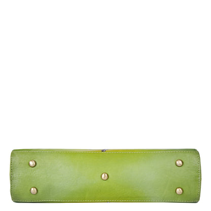 Emerald green floral design hand-painted on a stylish leather bag