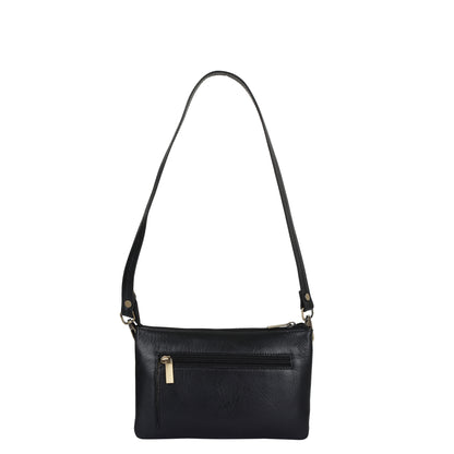 Sishka Black Genuine Leather Crossbody Organizer Bag for Women – Sleek Crossover Purse, Stylish Shoulder Handbag for Daily Use, Casual Trips, Outings & Parties (H 5.25" x W 8.37" x D 0.75").