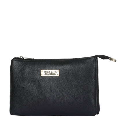 Sishka Black Genuine Leather Crossbody Organizer Bag for Women – Sleek Crossover Purse, Stylish Shoulder Handbag for Daily Use, Casual Trips, Outings & Parties (H 5.25" x W 8.37" x D 0.75").