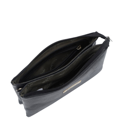 Sishka Black Genuine Leather Crossbody Organizer Bag for Women – Sleek Crossover Purse, Stylish Shoulder Handbag for Daily Use, Casual Trips, Outings & Parties (H 5.25" x W 8.37" x D 0.75").
