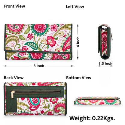 Elegant Paisley Print Tri-Fold Wallet with Leather Detailing for Sophisticated Organization